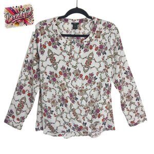 Ann Taylor Factory Women's Blouse Top Floral White Size LP